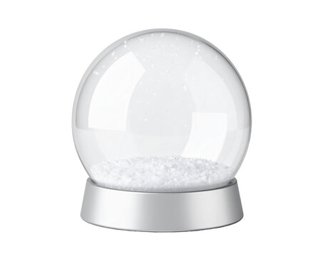 Clear glass globe with silver base and snow isolated on a transparent background - Powered by Adobe