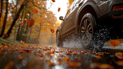 Autumn Car Drive Through Fall Foliage