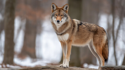 Fototapeta premium Wild Wolf Standing in Winter Forest