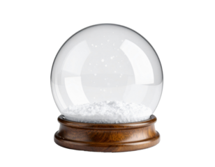 Clear Glass Sphere With Snow And Wooden Base isolated on a transparent background