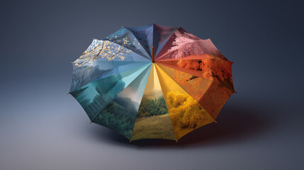 Four Season Umbrella with Winter Spring Summer and Autumn Landscape