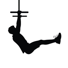 Silhouette of a person performing an l sit on a pull up bar