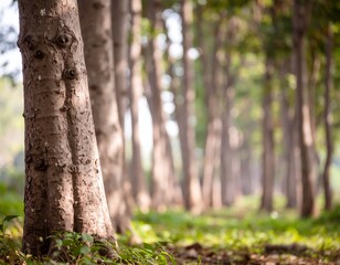 Obraz premium Oak and teak tree sanctuary in a vibrant forest environment