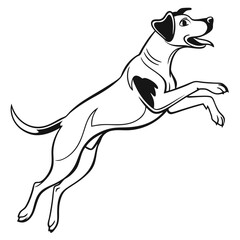 Draw a dog jumping, using only simple, bold black strokes