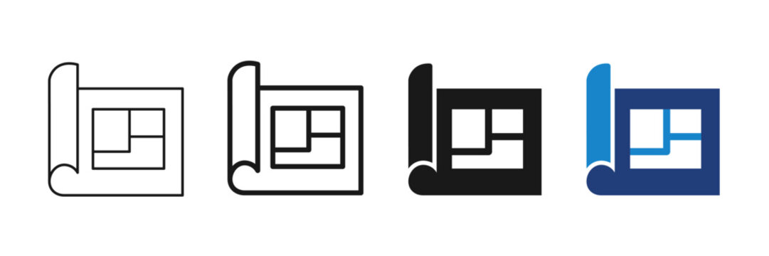 Blueprint Icons Set - Editable Stroke. Vector Solid