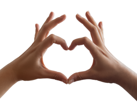 Hands forming heart shape on white background
