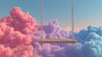 Dreamy Swing Set Against Pink Blue Cloudscape Fantasy Background