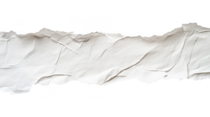 A torn and crumpled white paper edge with deep creases, isolated on a transparent background