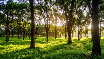 Obraz premium Oak and teak tree sanctuary in a vibrant forest environment