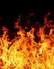 Fiery flames on black background