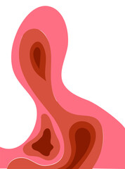 Stylized asymmetrical abstract shape resembling flowing fabric or geological formation in layered red and pink hues with smooth blending and 3D depth on white background