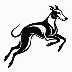 Draw a dog jumping, using only simple, bold black strokes