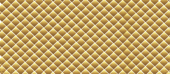 Seamless repeating pattern of light gold diamond-shaped tiles with subtle gradient shading, set on a white background with delicate golden sparkles in the bottom left quadrant