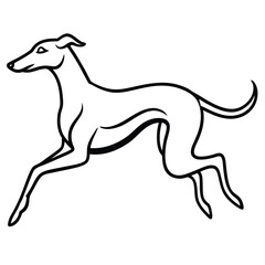 Draw a dog jumping, using only simple, bold black strokes