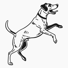 Draw a dog jumping, using only simple, bold black strokes