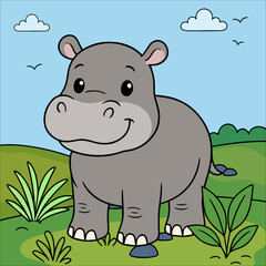 hippopotamus Cute Animal Children coloring page