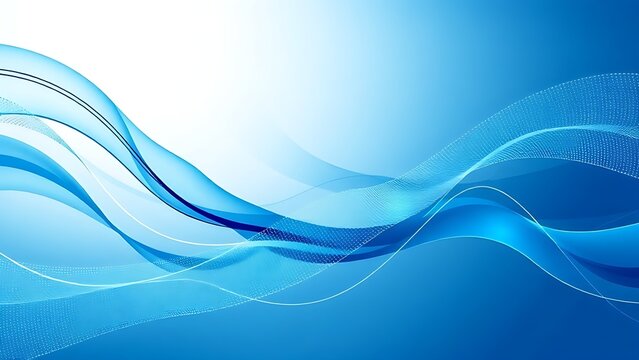 Abstract business concept with geometric shapes and flowing lines in blue and white.