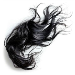 Long, disheveled black hair flowing freely against a pristine white backdrop, creating a striking contrast and sense of movement