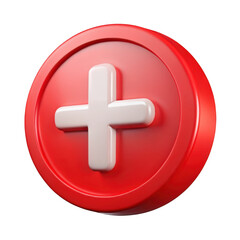 Obraz premium Red circular button with white plus sign isolated on transparent background
