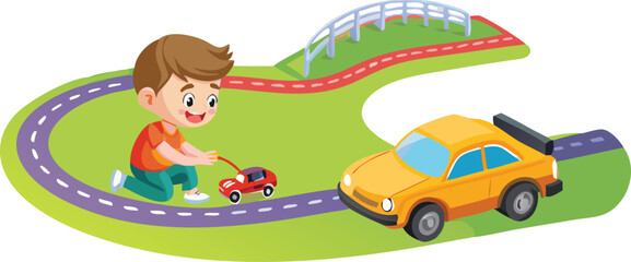 child in the toy car 