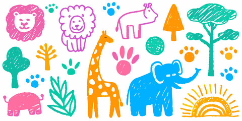 Doodle paint background with chalk hand-drawn elements. Sketch kid scribble, abstract children bg.