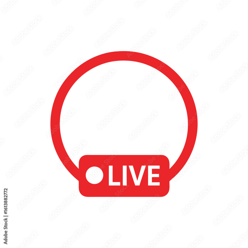 Poster live stream icon vector design broadcasting and social media element with red circle, rounded rectan