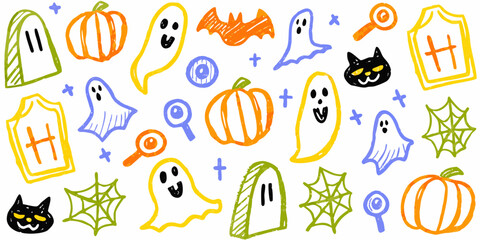 Kids doodle design, Naive baby nature sticker, colorful pencil illustration.