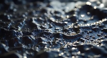 Water Dripping on Dark Textured Surface Extreme Closeup