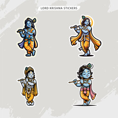 Cute and colorful sticker of Lord Krishna in traditional attire with divine expression