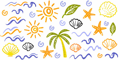 Kids doodle design, Naive baby nature sticker, colorful pencil illustration.