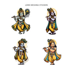 Cute and colorful sticker of Lord Krishna in traditional attire with divine expression