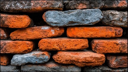 Stacked red gray bricks in textured wall