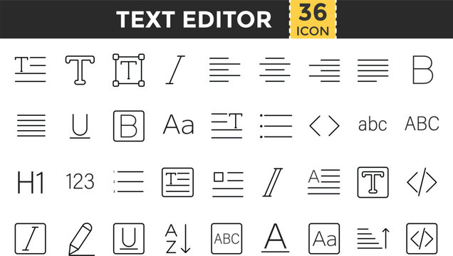Text Editor Line Icon Set. Pixel perfect and Outline Editable Stroke Icons collection for Text, Writing, Paragraph, Font, Editor Tool, Formatting, and Typography