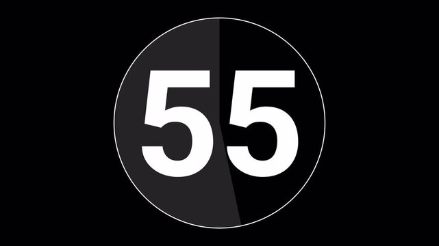 Close-up of 60 Seconds countdown White numbers on a Computer Screen in Defocus. 1 minute countdown. 30 or 10 seconds. White digits on a Black Background