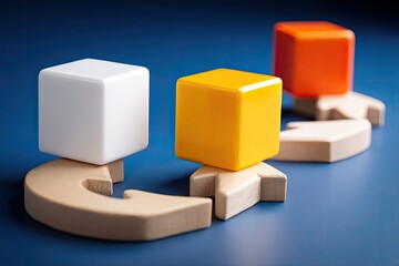 Three colored blocks on wooden arrows