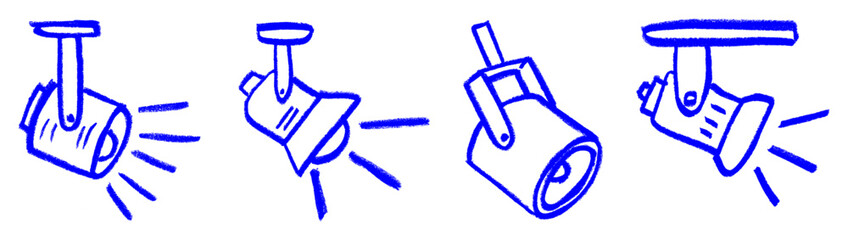 Stage Spotlight Icons Crayon Chalk Drawing Doodle Vector Set © Grunge Designs