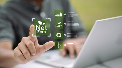 Touchscreen Net Zero Checklist with Sustainability Icons