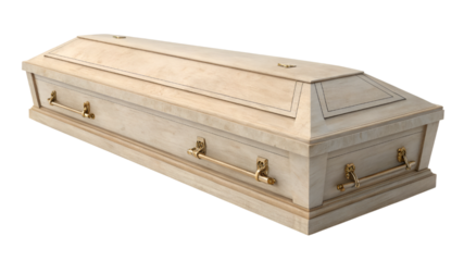 old wooden box , normal white coffin isolated on transparent background