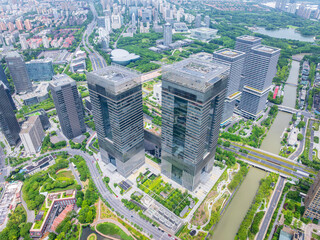 Aerial view of building of Shanghai Financial Exchange Plaza