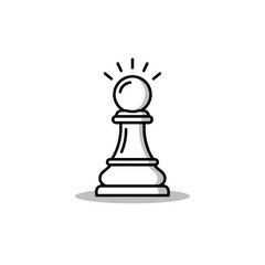Black and white chess pawn icon with shining light effects  