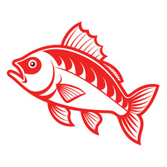 Vibrant red fish outline illustration simple aquatic animal graphic isolated on white background