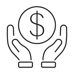 Hand hold money line icon. Charity and donation concept vector illustration