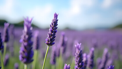 Obraz premium Purple lavender flowers are in full bloom, creating a beautiful field of color.