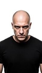 Fototapeta premium Ein glatzköpfiger Mann steht vor einem weißen Hintergrund