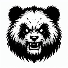 Fierce panda bear head illustration with sharp teeth and intense eyes