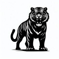 Fierce tiger roaring with open mouth and sharp teeth