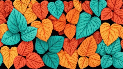 Autumn leaves in vibrant colors on a dark background