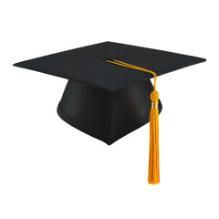 Black graduation cap with gold tassel isolated
