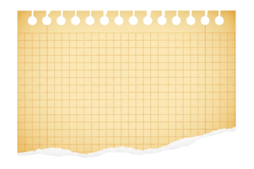 A torn sheet of squared paper with a vintage look provides a versatile background for various projects isolated on transparent background