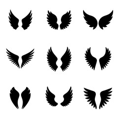 Obraz premium Minimalist Wing Silhouettes – Vector Feather Icons for Tattoos & Branding